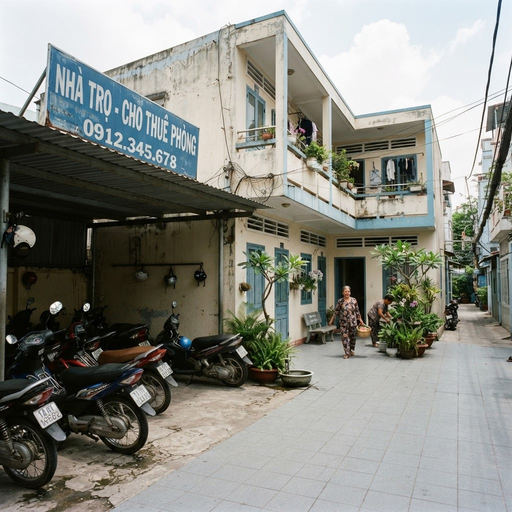 Khu vực để xe máy phía trước nhà trọ